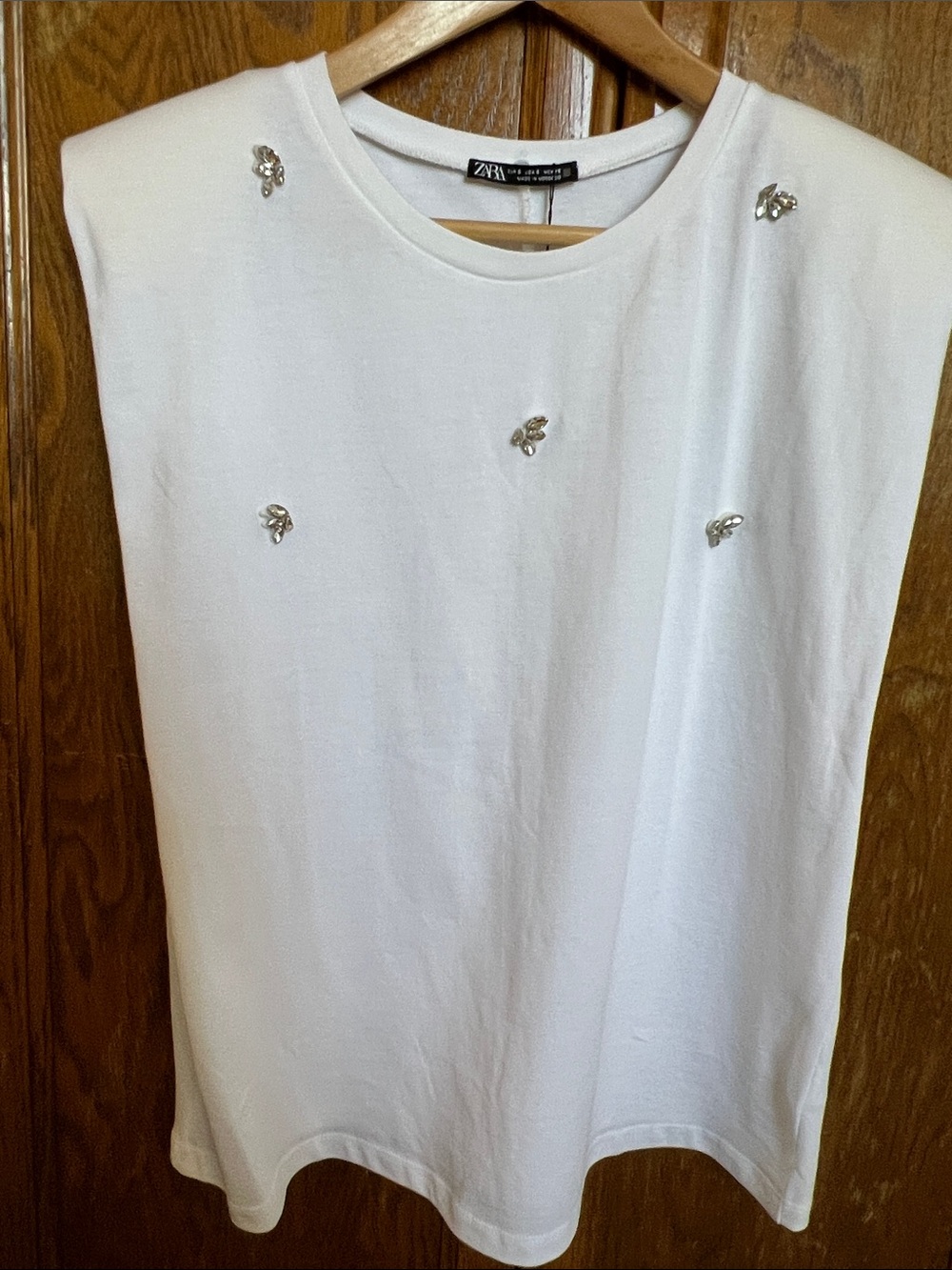 Zara White Beaded Sleeveless Tank Top